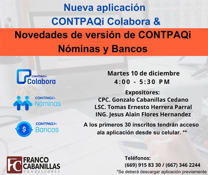 Nueva Aplicación CONTPAQi Colabora & Novedades de versión CONTPAQi Nóminas y Bancos